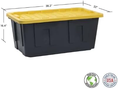 40-Gallon Black Storage Totes with Yellow Lids, 2-Pack