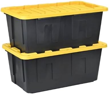 40-Gallon Black Storage Totes with Yellow Lids, 2-Pack