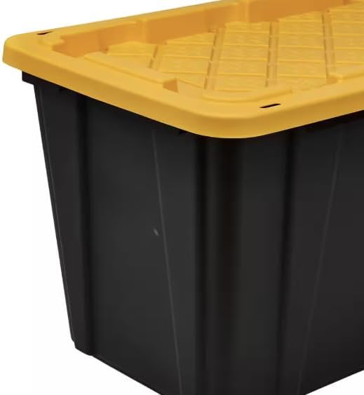 57-Gallon Black Storage Tote with Yellow Lid