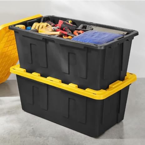 40-Gallon Black Storage Totes with Yellow Lids, 2-Pack