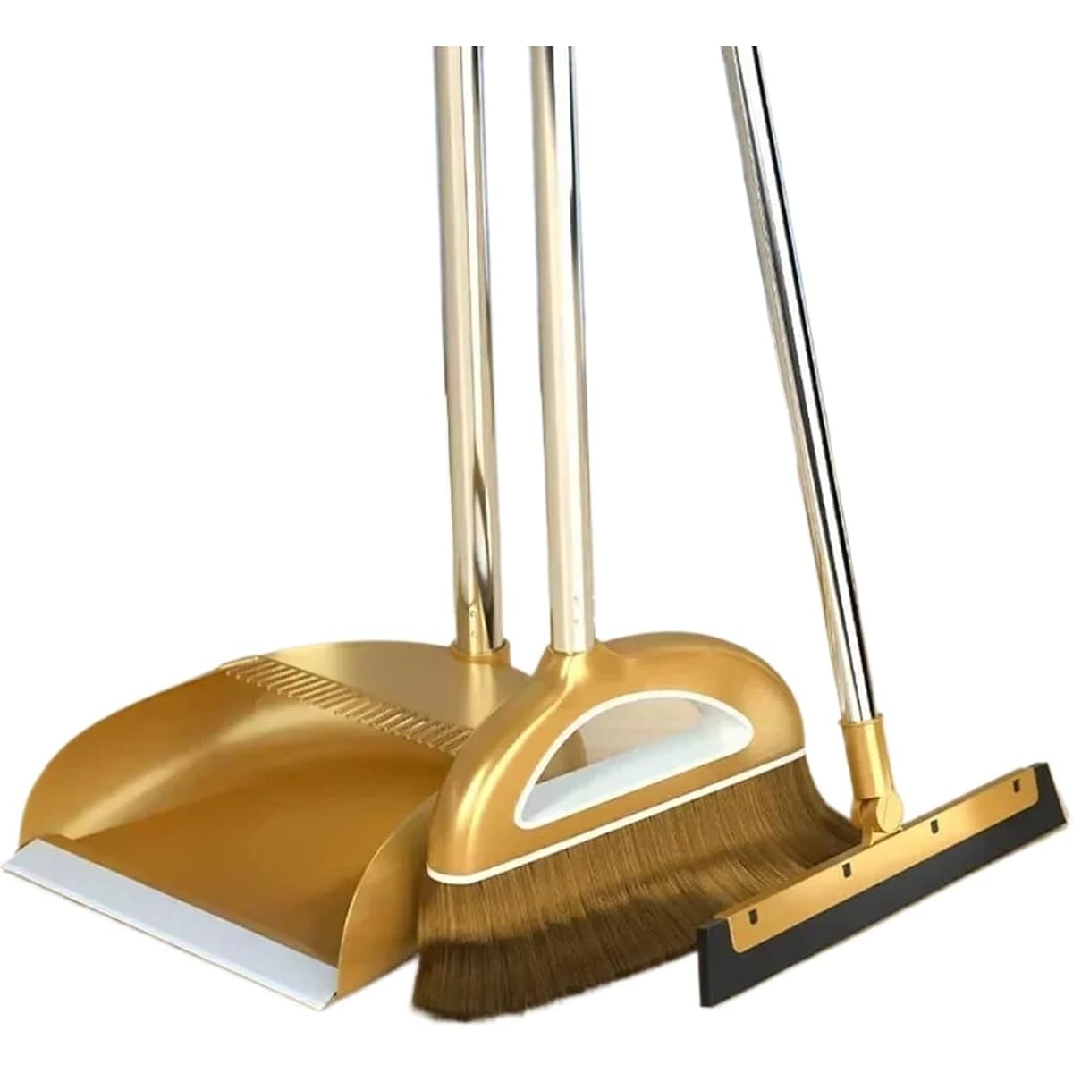 Gold Broom, Folding Dustpan and Floor Wiper Set