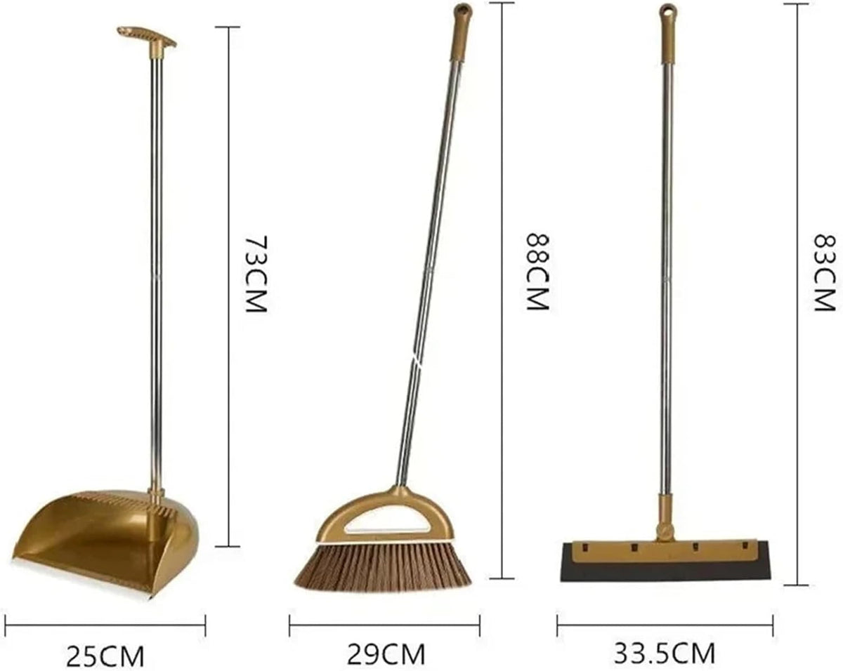 Gold Broom, Folding Dustpan and Floor Wiper Set