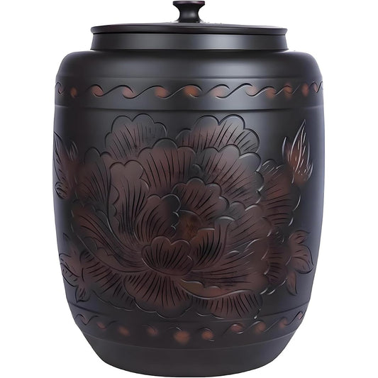 Black Ceramic Rice Storage Jar with Lid