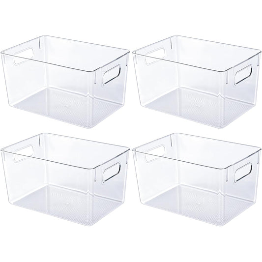 Clear Pantry Storage Bins with Handles, 4-Pack