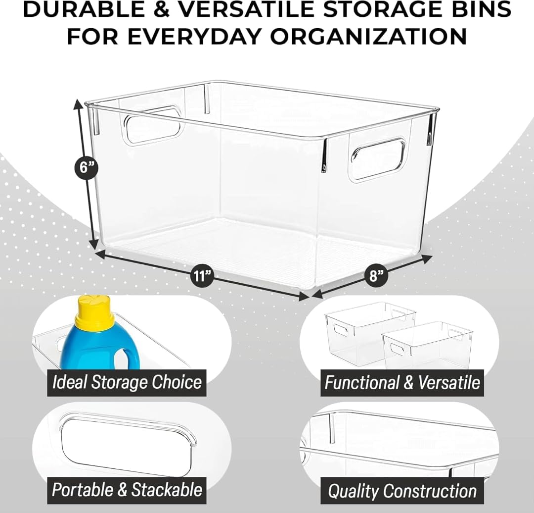 Clear Pantry Storage Bins with Handles, 4-Pack