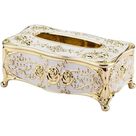 White and Gold Decorative Tissue Box Cover