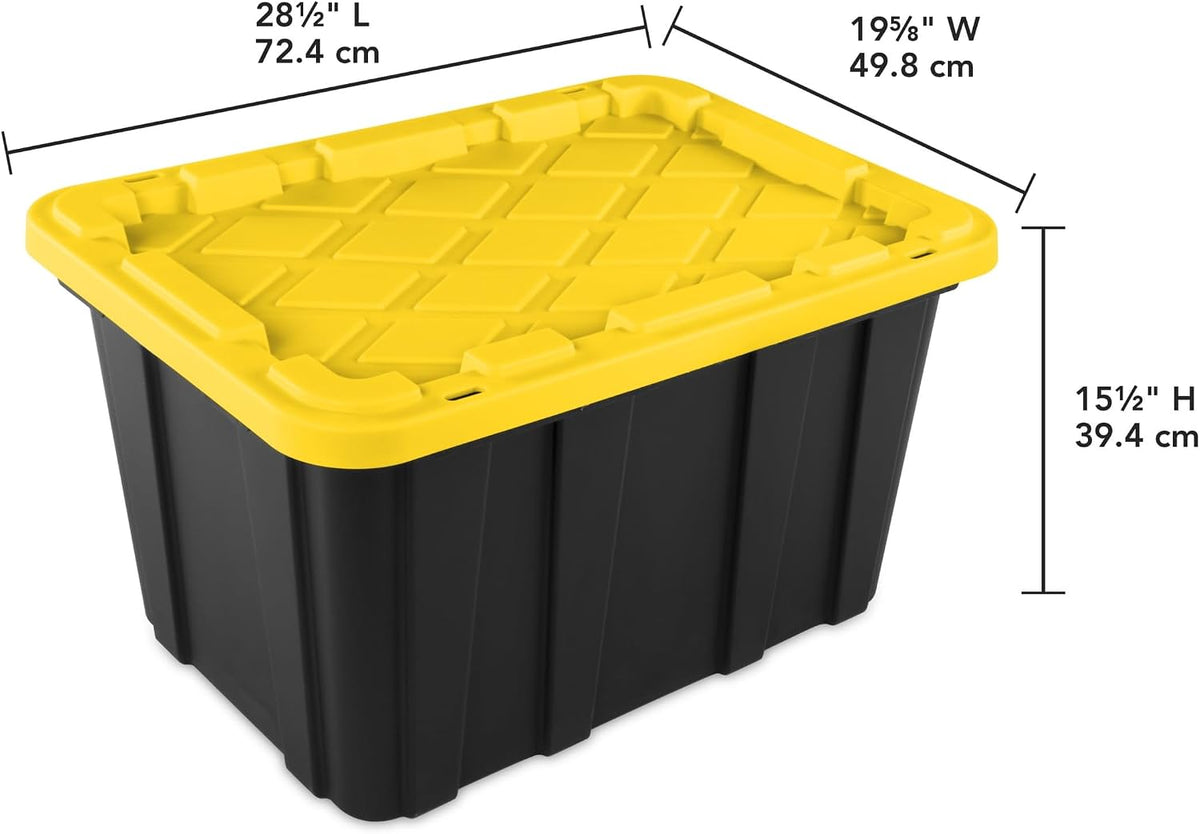 27-Gallon Black Storage Bins with Yellow Lids, 6-Pack