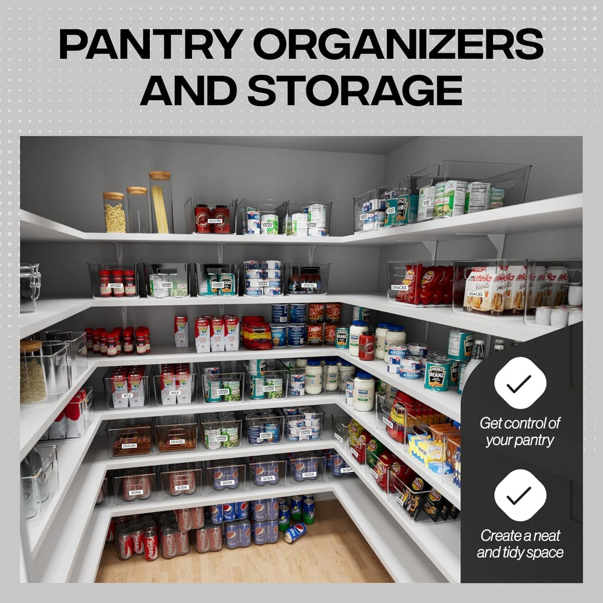 Clear Pantry Storage Bins with Handles, 4-Pack