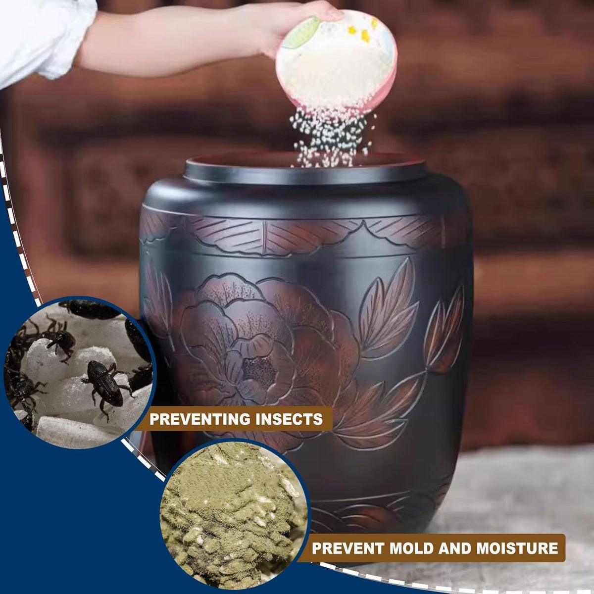 Black Ceramic Rice Storage Jar with Lid
