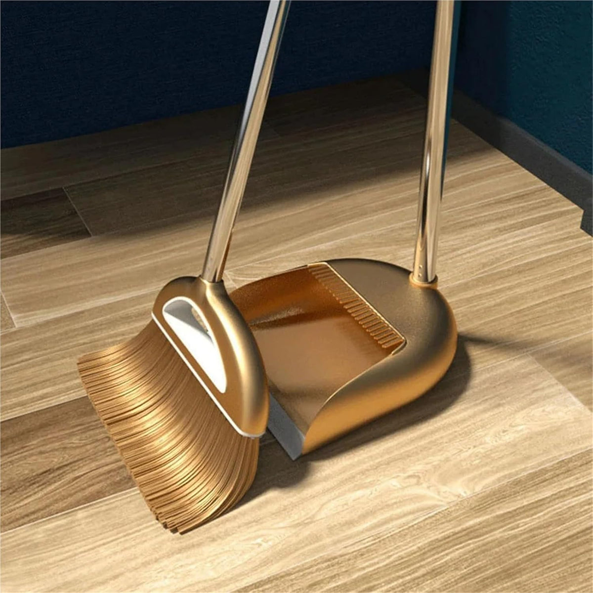 Gold Broom, Folding Dustpan and Floor Wiper Set