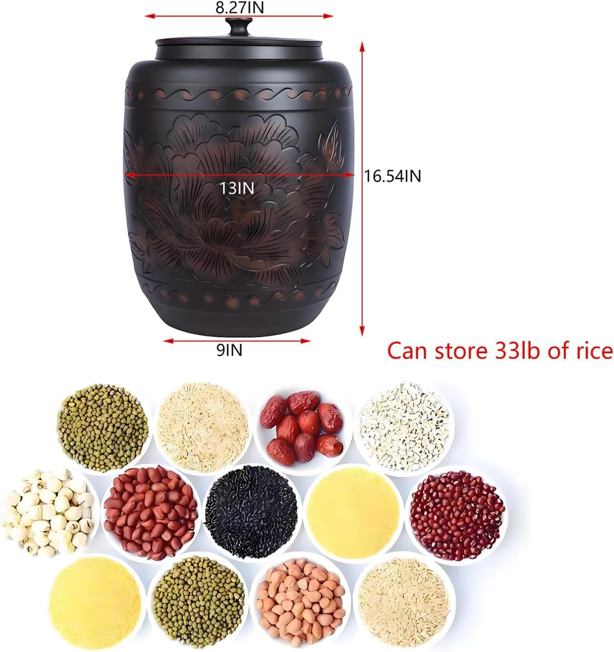 Black Ceramic Rice Storage Jar with Lid