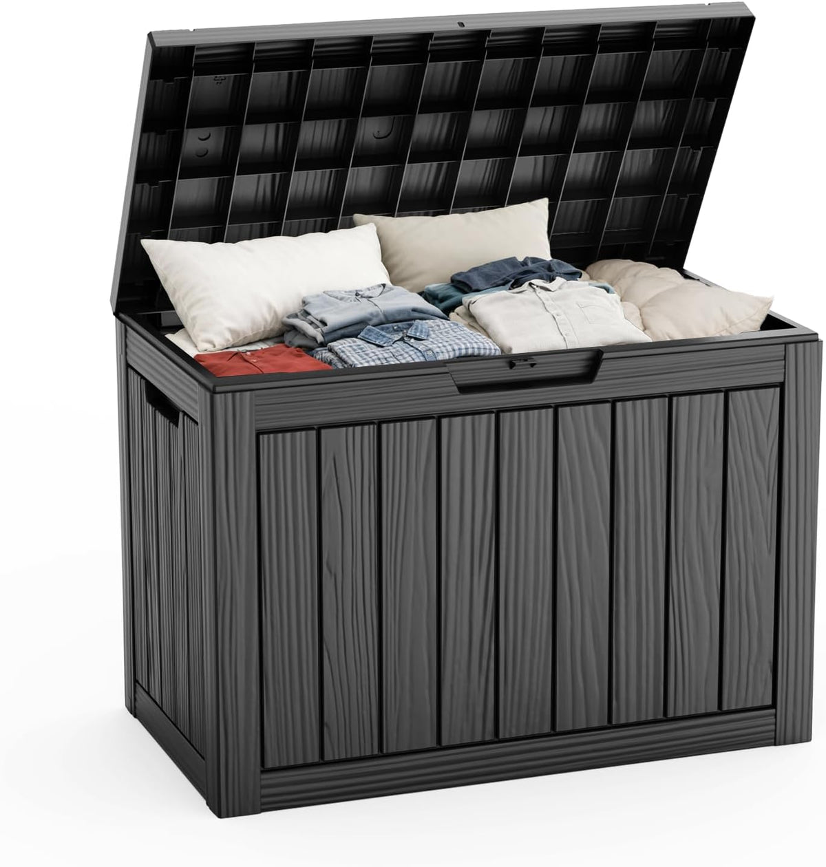 Black Resin-Style Outdoor Storage Box with Lid