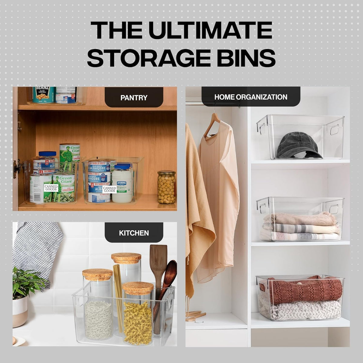 Clear Pantry Storage Bins with Handles, 4-Pack