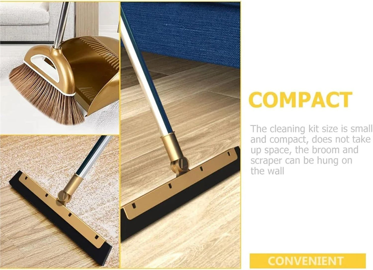 Gold Broom, Folding Dustpan and Floor Wiper Set