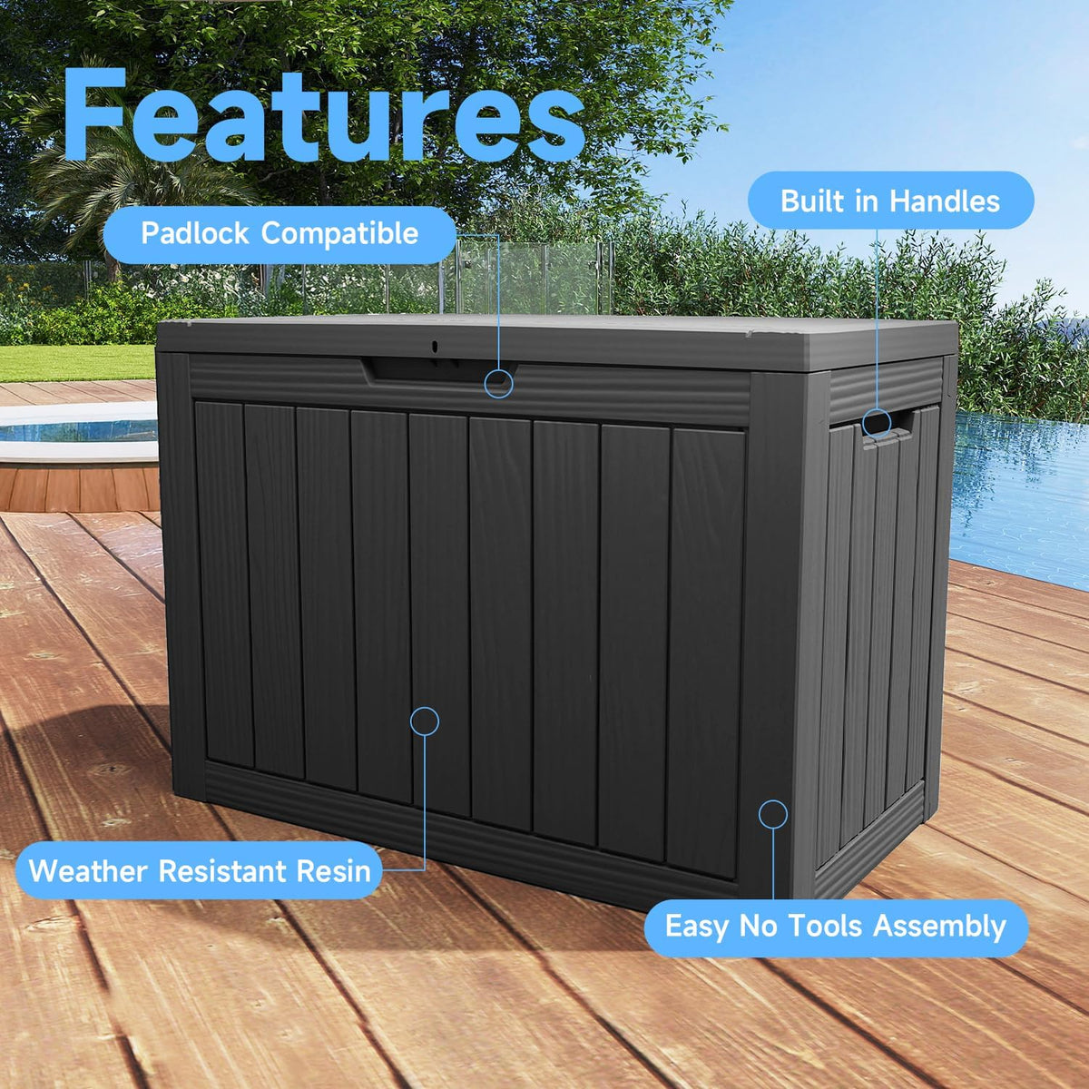 Black Resin-Style Outdoor Storage Box with Lid