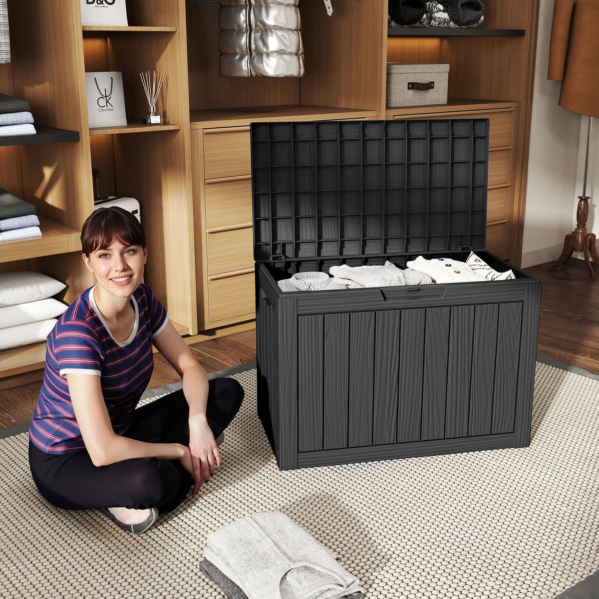 Black Resin-Style Outdoor Storage Box with Lid