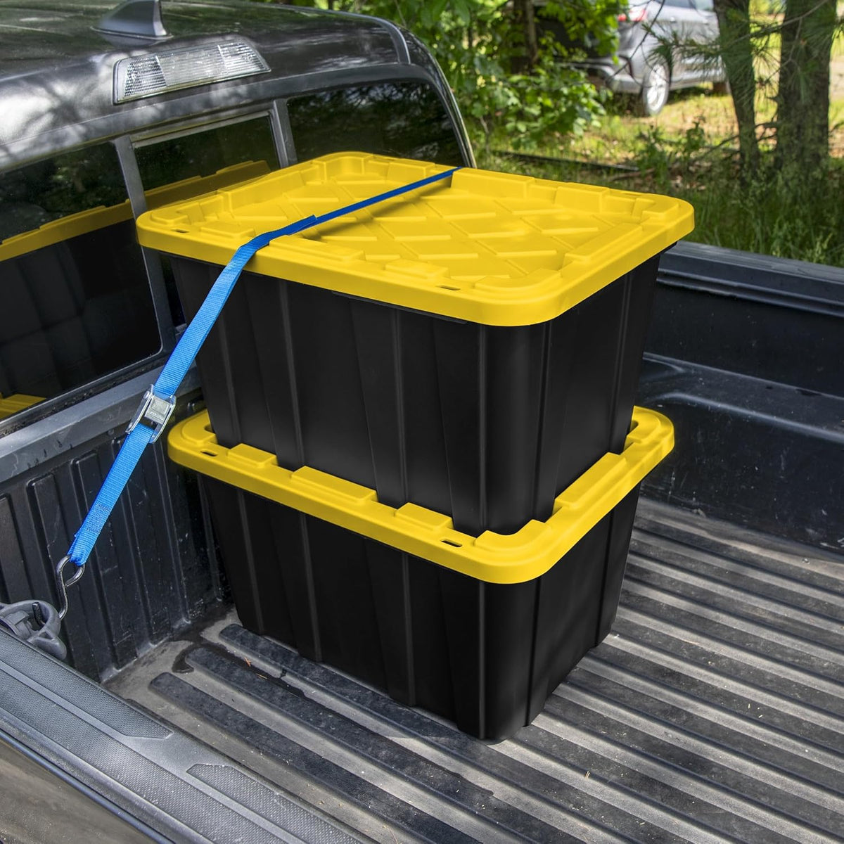 27-Gallon Black Storage Bins with Yellow Lids, 6-Pack